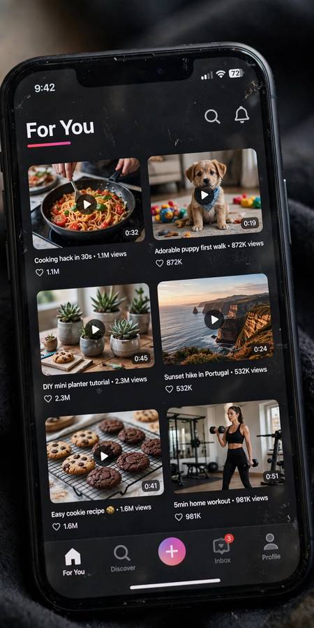 For You style personalized short video feed on a smartphone