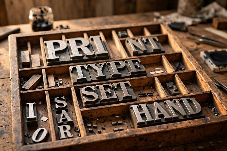 Letterpress type blocks as an analogy for AI tokens
