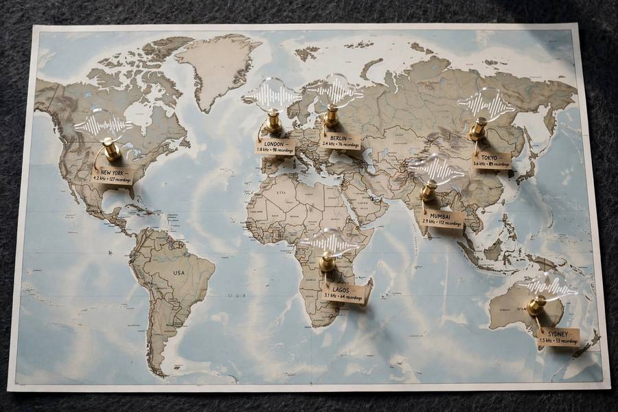 A world map showing the accent diversity that voice recognition must handle