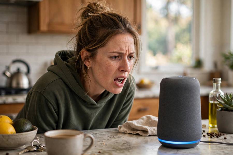 A frustrated user repeating a command — the accent gap in voice recognition