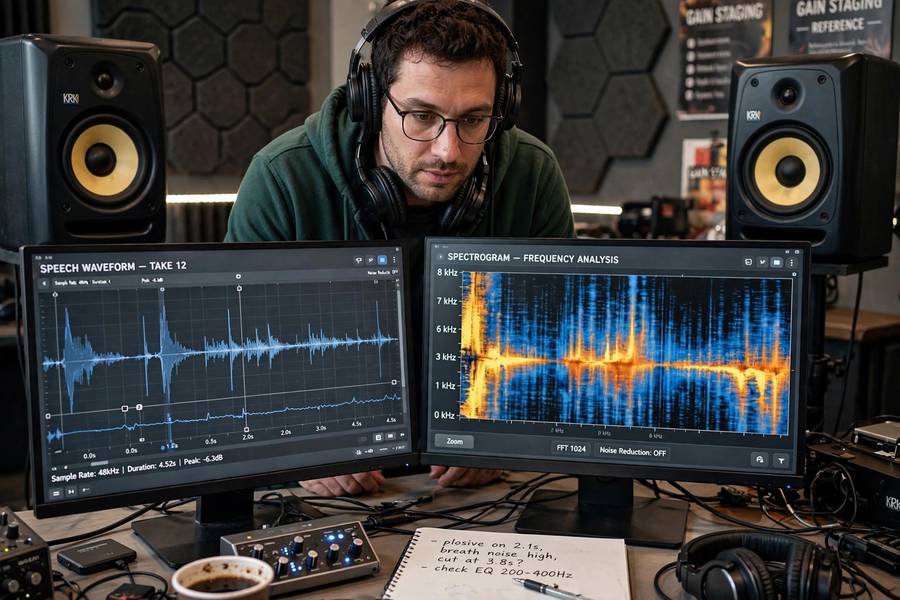 An engineer analyzing speech data to improve how voice recognition handles accents