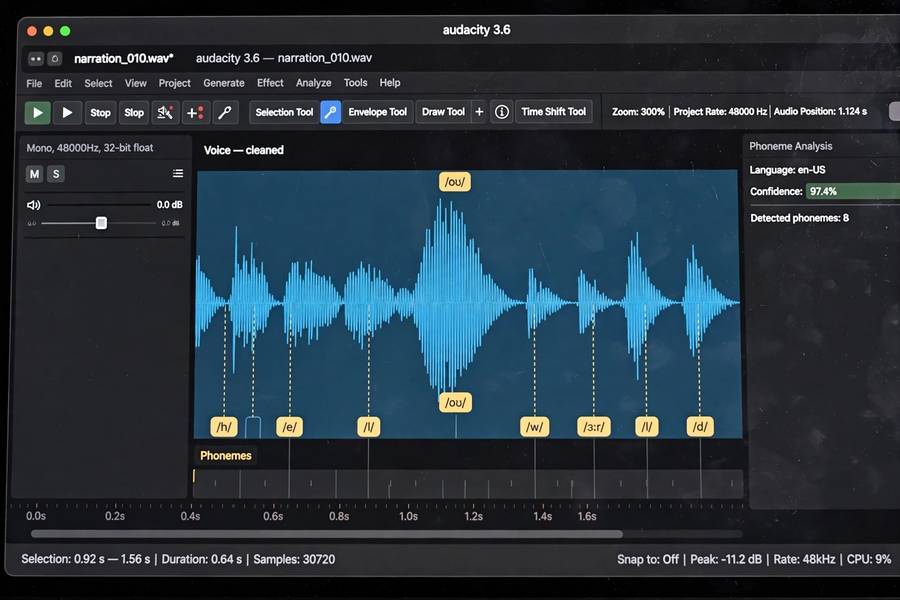 Audio waveform analysis showing how does voice recognition work at the signal level