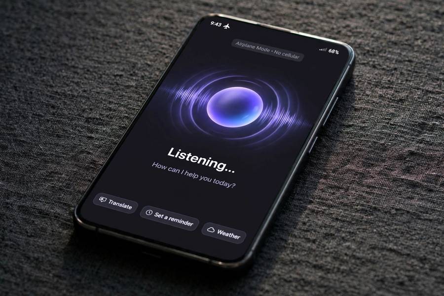 Voice recognition working on a phone in airplane mode without cloud access