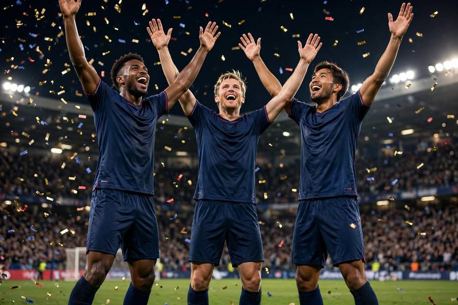 Celebrating players after scoring a winning goal in a knockout game