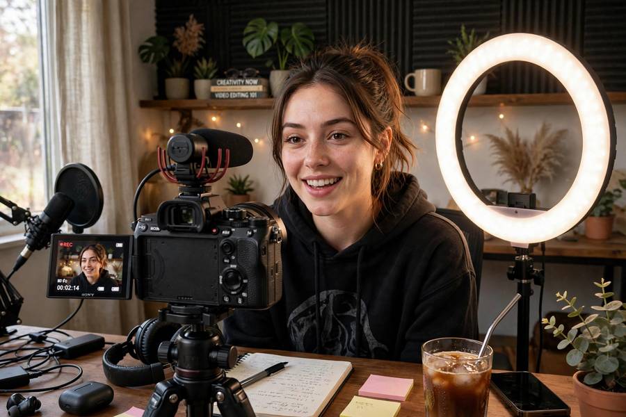 Content creator filming a video for a recommendation-driven platform
