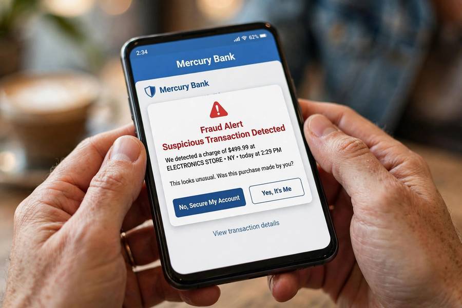 AI fraud detection alert on a phone, one way how is AI used in business