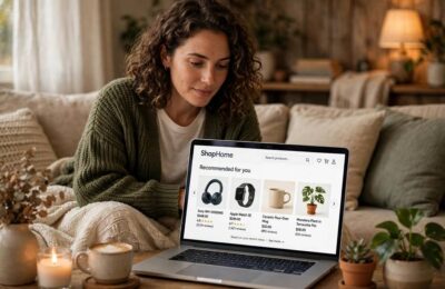 Online shopper seeing product recommendations, illustrating the question of how is AI used in ecommerce