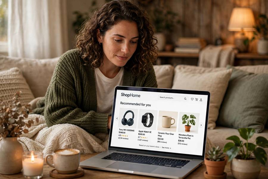 Online shopper seeing product recommendations, illustrating the question of how is AI used in ecommerce