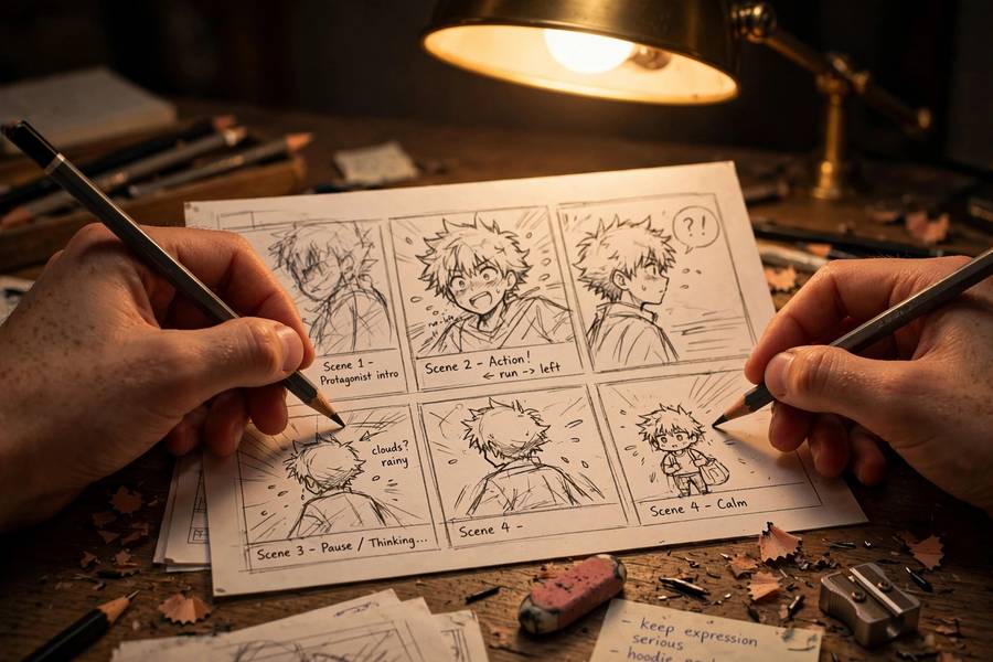 Storyboarding stage of how anime is made