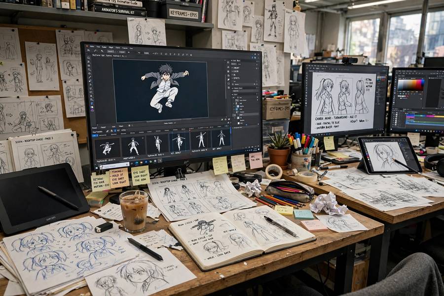 Animators at work showing how anime is made