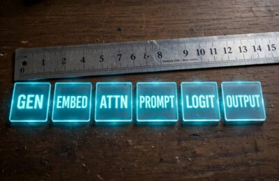 A ruler measuring glowing text tokens laid out in a row