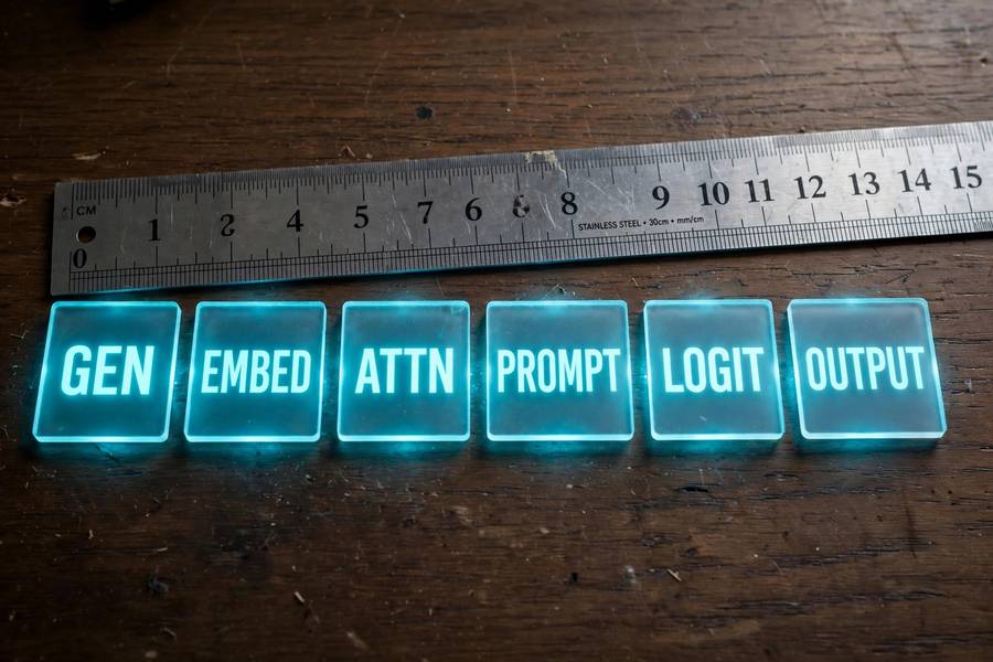 A ruler measuring glowing text tokens laid out in a row