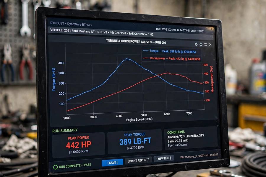 Dynamometer software displaying torque curves during measurement