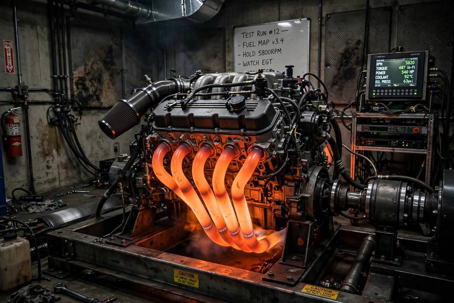 Engine mounted on an engine dynamometer for direct torque measurement