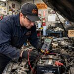 How Long Do Car Batteries Last? A Mechanic's Honest Answer Mechanic testing battery voltage, the first step in knowing how long do car batteries last in your vehicle