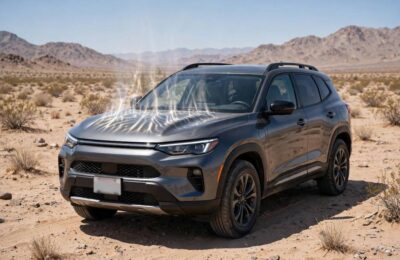 Car baking in desert heat showing how long car batteries last in hot weather