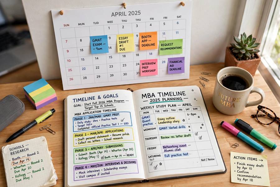Wall calendar and study planner for mapping an MBA timeline