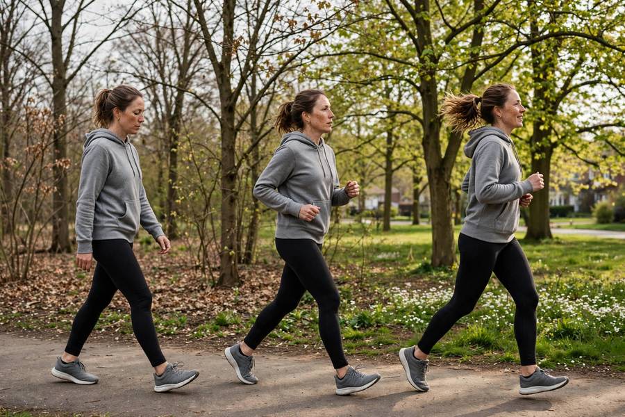 Runner progressing from walking to jogging over weeks