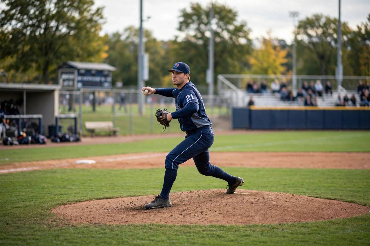 Baseball pitcher throwing from the mound during a game
