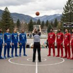 How Many Players Are on a Basketball Team? Rules Guide Basketball players in jerseys during a game tip-off
