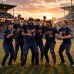 How Many Players on a Baseball Team? Roster Rules Explained Baseball team celebrating on the field at sunset