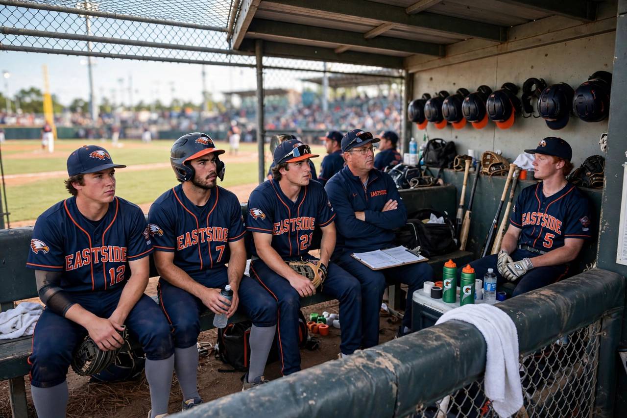 Baseball dugout with players on the bench during a game