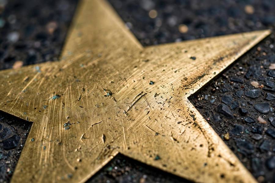 Close-up of a brass Walk of Fame star showing fine craftsmanship