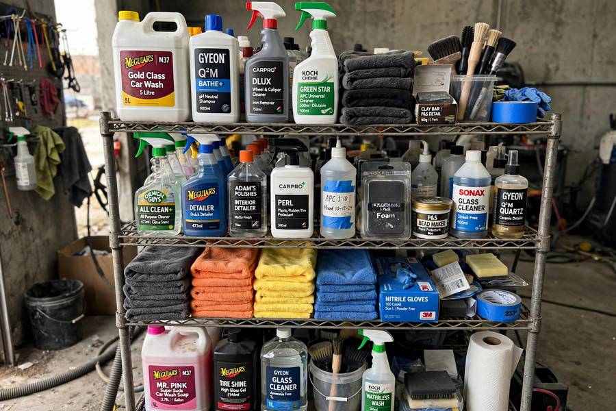 Professional detailing chemicals and supplies inventory