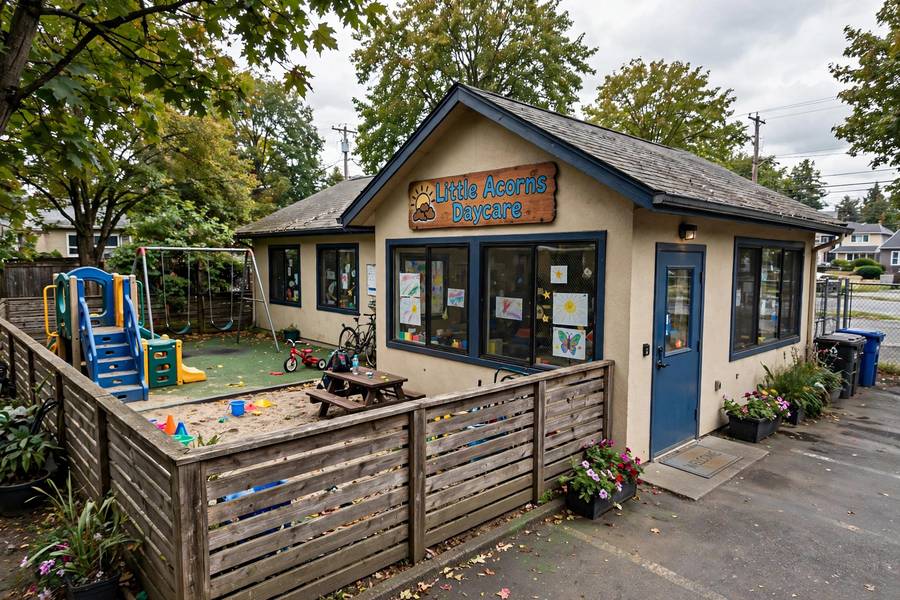 Small daycare center building representing facility startup costs