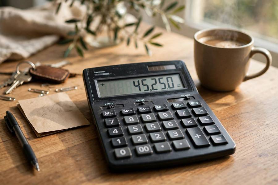 Calculator calculating franchise investment costs