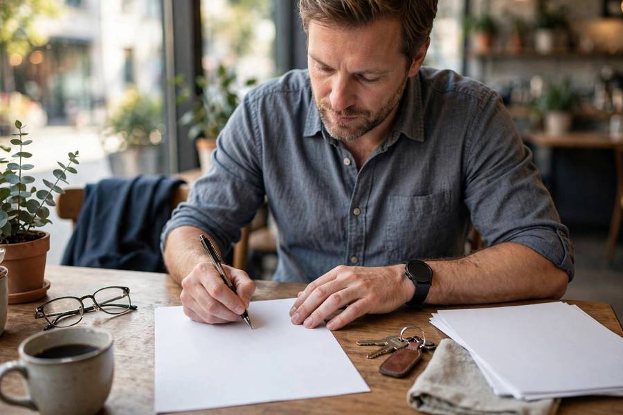 Entrepreneur signing franchise agreement papers