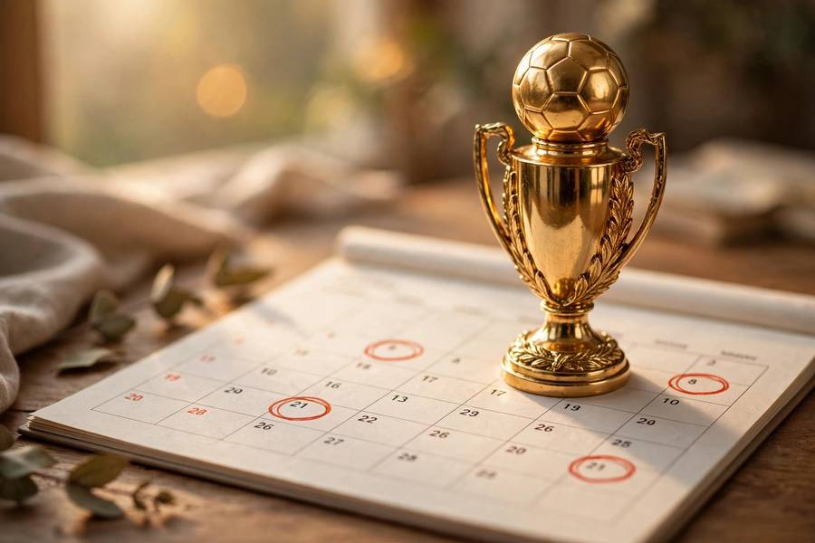 Football calendar concept with a trophy marking a four-year cycle