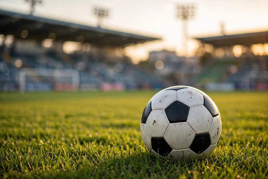 Historic black and white style football stadium evoking early World Cups
