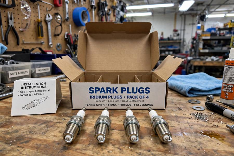 New spark plugs ready for installation at the recommended change interval