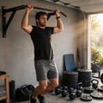 How Often Should You Do Pull-Ups? Training Frequency Guide Man doing morning pull-ups on a bar mounted in his garage gym