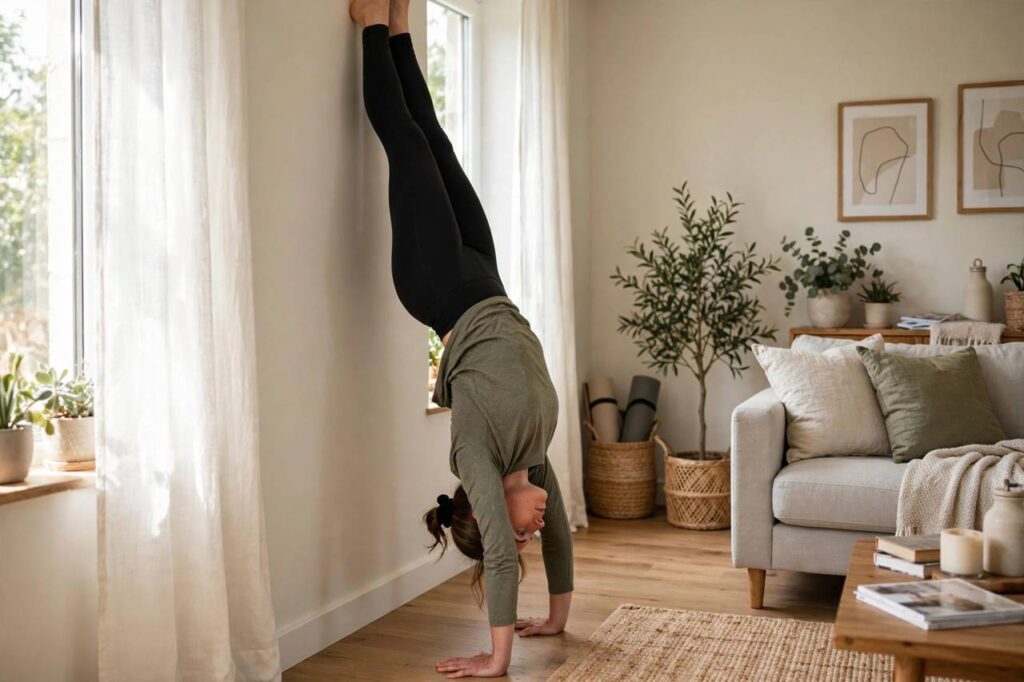 Person doing a short daily handstand practice session at home