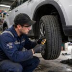 How Often Should You Rotate Tires? A Car Guy's Honest Guide Mechanic inspecting tire tread wear on a car lifted in a garage
