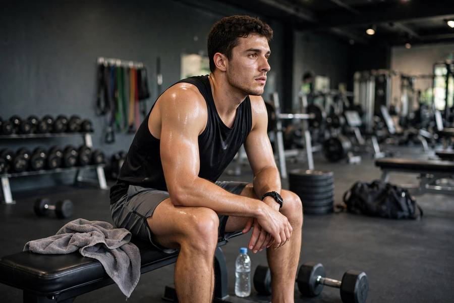 Athlete resting between arm training sessions