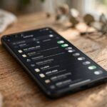 How to Activate an eSIM: iPhone, Samsung & Pixel Guide Close-up of a smartphone on a wooden desk showing eSIM cellular settings on screen, demonstrating how to activate an eSIM