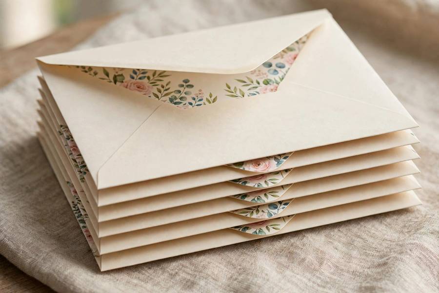 Stack of wedding invitation envelopes