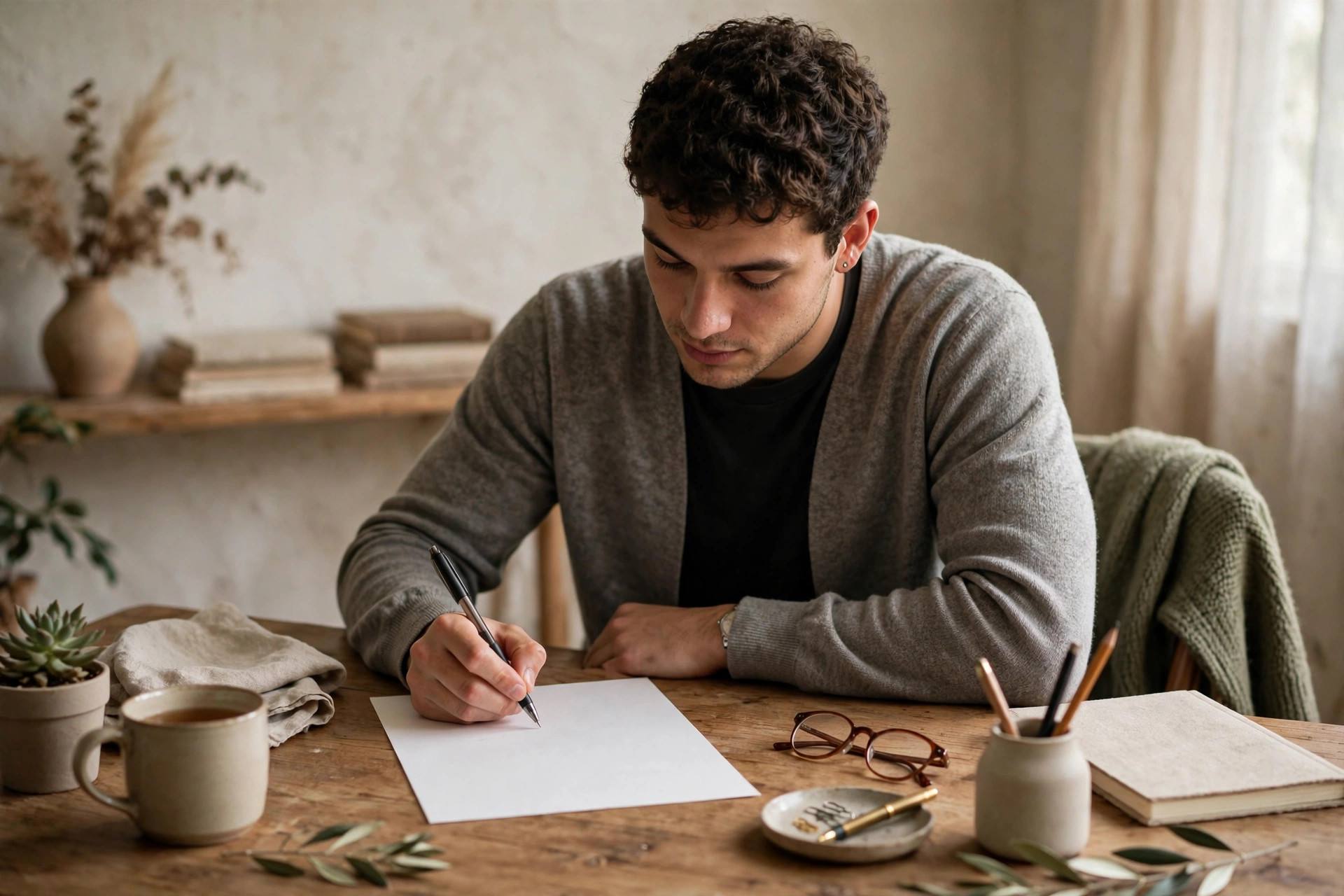 Person writing a heartfelt apology letter at a desk