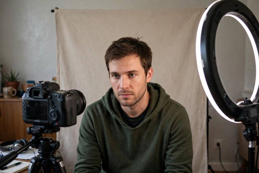 An actor recording a self-tape audition at home