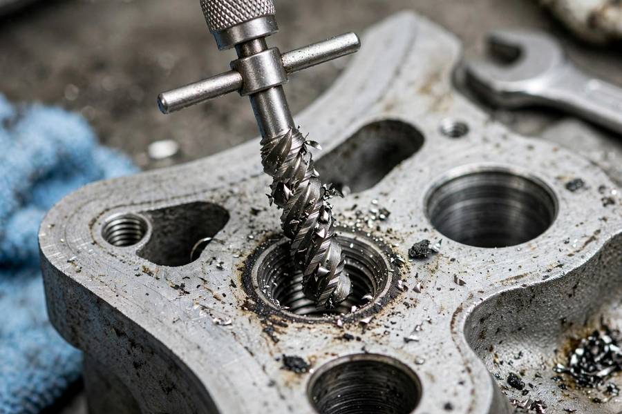 Using a thread chaser to repair minor spark plug thread damage