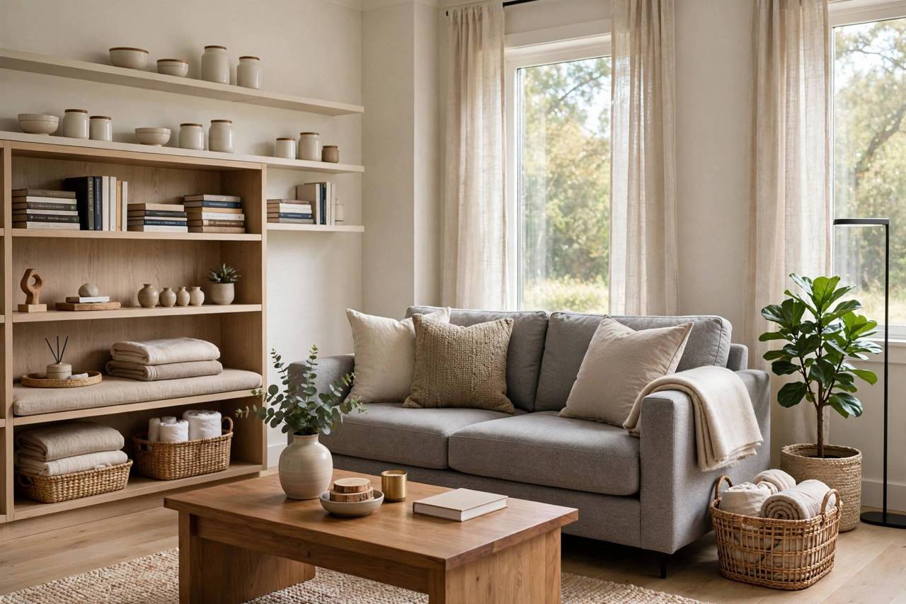 Tidy organized living room with everything in its place