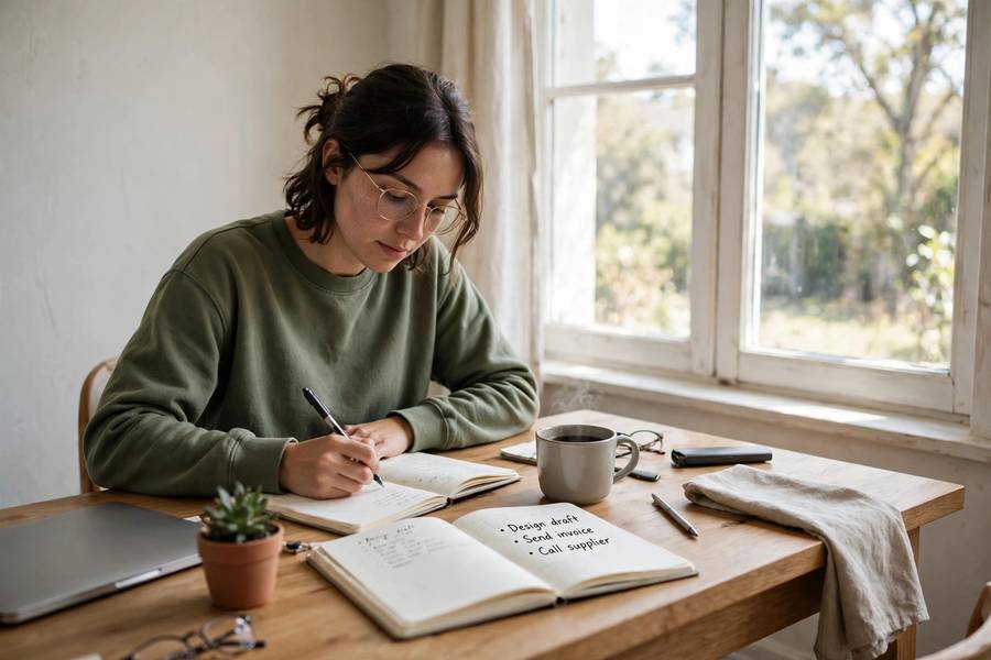 Calm focused workspace illustrating how to be more productive at home