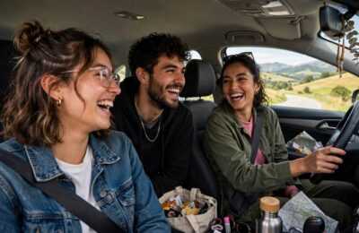 Friends on a spontaneous road trip showing how to be more spontaneous