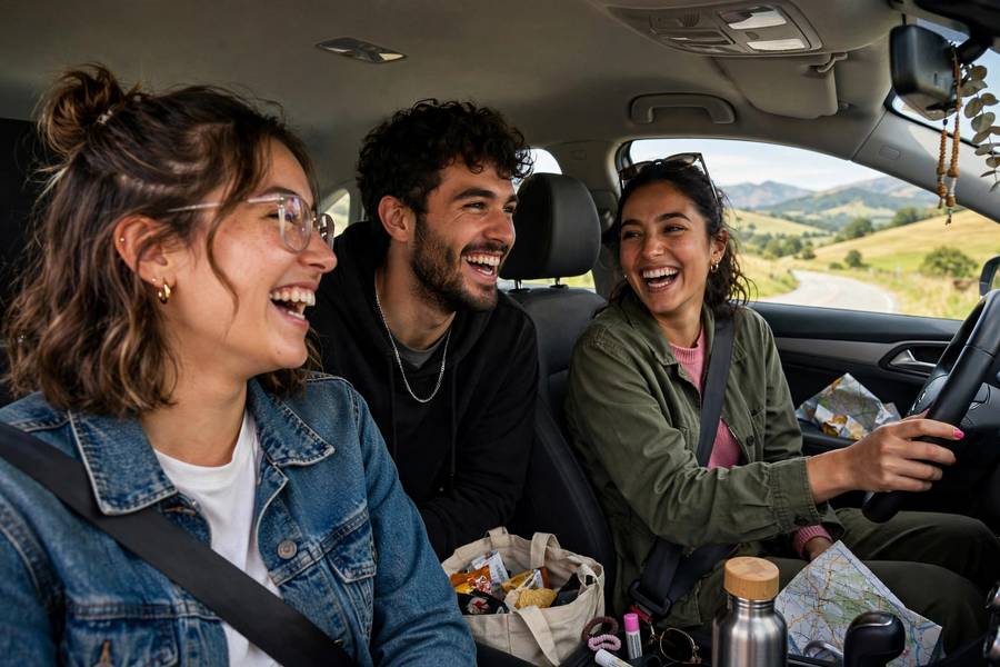 Friends on a spontaneous road trip showing how to be more spontaneous