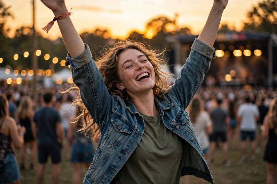 Dancing freely at a concert demonstrating how to be more spontaneous