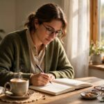 How to Break Bad Habits: A Compassionate, Science-Backed Guide Person writing in a journal about breaking bad habits with morning coffee and sunlight