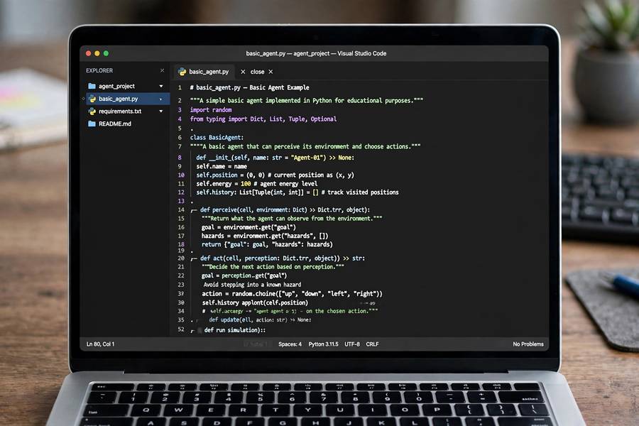 Python code for a simple AI agent on laptop